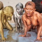 ウェット＆メッシー（WAM）金銀銅粉スポーツテスト2メタリック巨乳がブルンブルン！